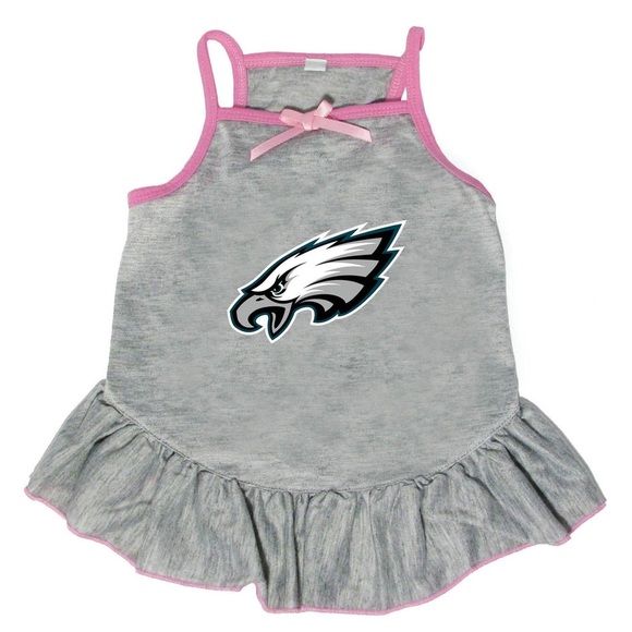 EAGLES NFL Hunter Gray Dog Dress with Pink Trim and Ruffled Hem - Picture 1 of 3